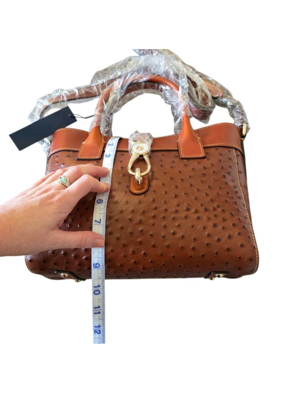 Dooney & Bourke Amelie Tote Cognac Ostrich Leather Satchel NWT Crossbody OT1031 - Picture 11 of 16